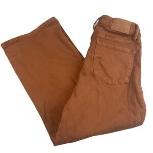 Judy Blue Womens 5/27 Cropped Wide Leg Jeans Brown High Rise Stretch Raw Hem